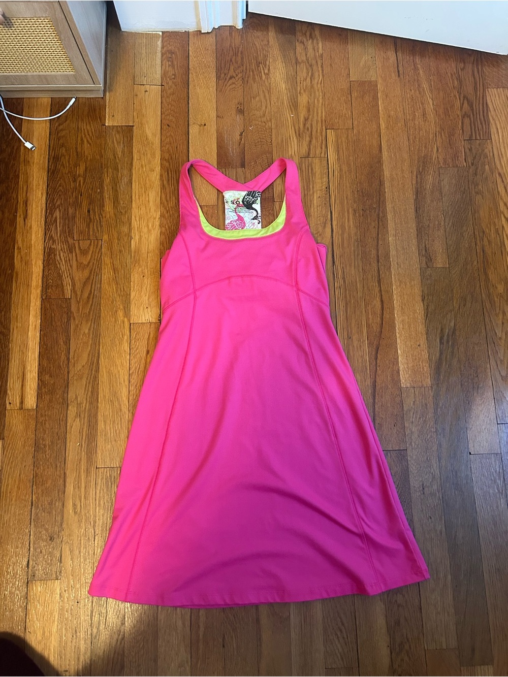 Bright Pink Racerback Dress with Lime Trim. Size small